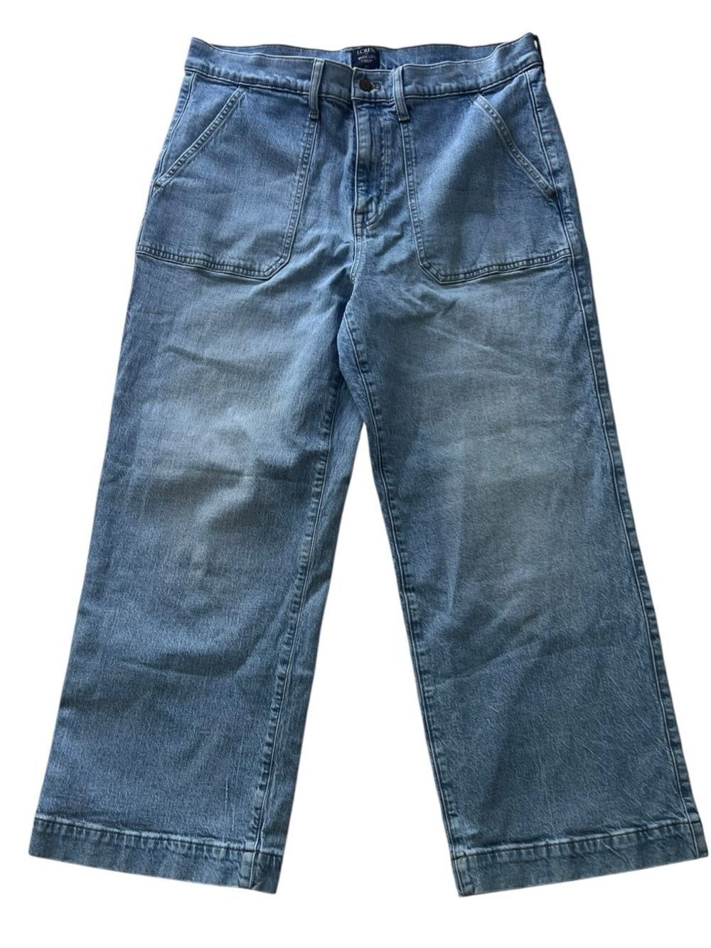 J.Crew Wide Leg Crop Cotton Blue Patch Pocket High Rise Denim Relaxed Jeans 31